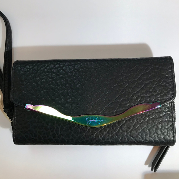 Jessica Simpson Black Leather Wristlet - Picture 1 of 8
